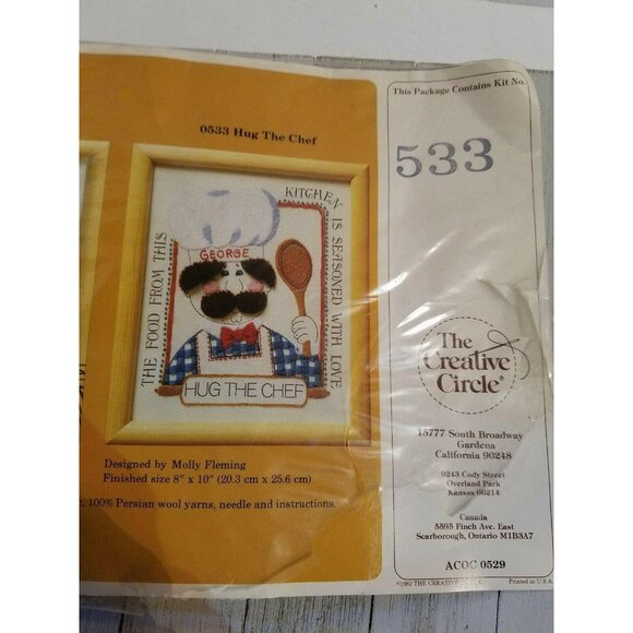 The Creative Circle Molly Fleming Crewel Yarn Needlework B Hug the Chef 533 0533 - Picture 1 of 4